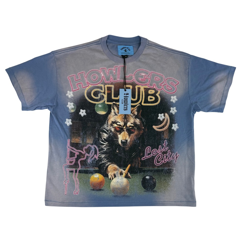 NWT Howlers Club T-Shirt Mens Medium Blue Lost City Wolf Graphic Streetwear Tee
